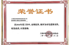 世博协警队“市先进保安队”荣誉证书